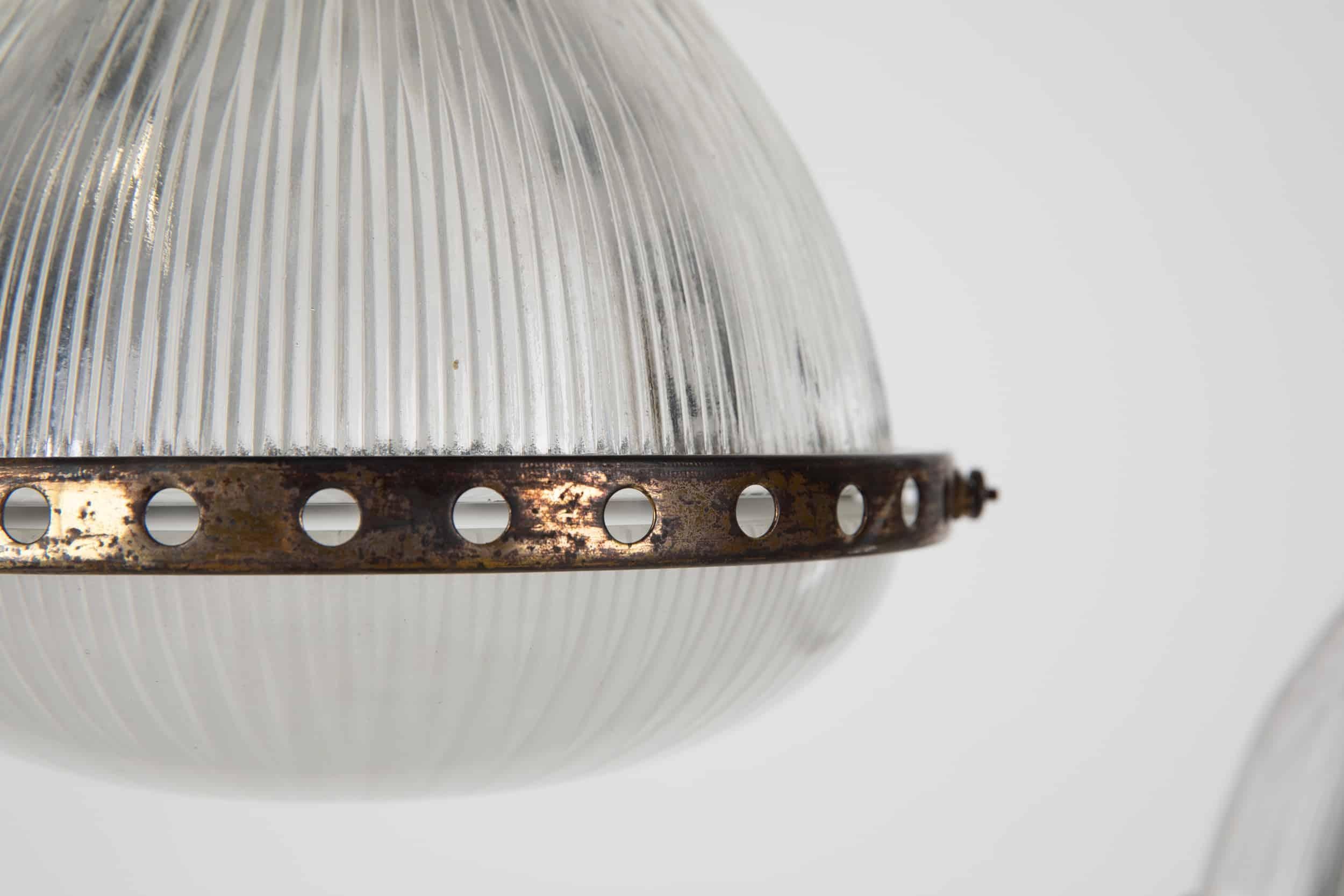 Pressed Antique Holophane 'Excellite' French Prismatic Glass Pendant Lamp, C.1920