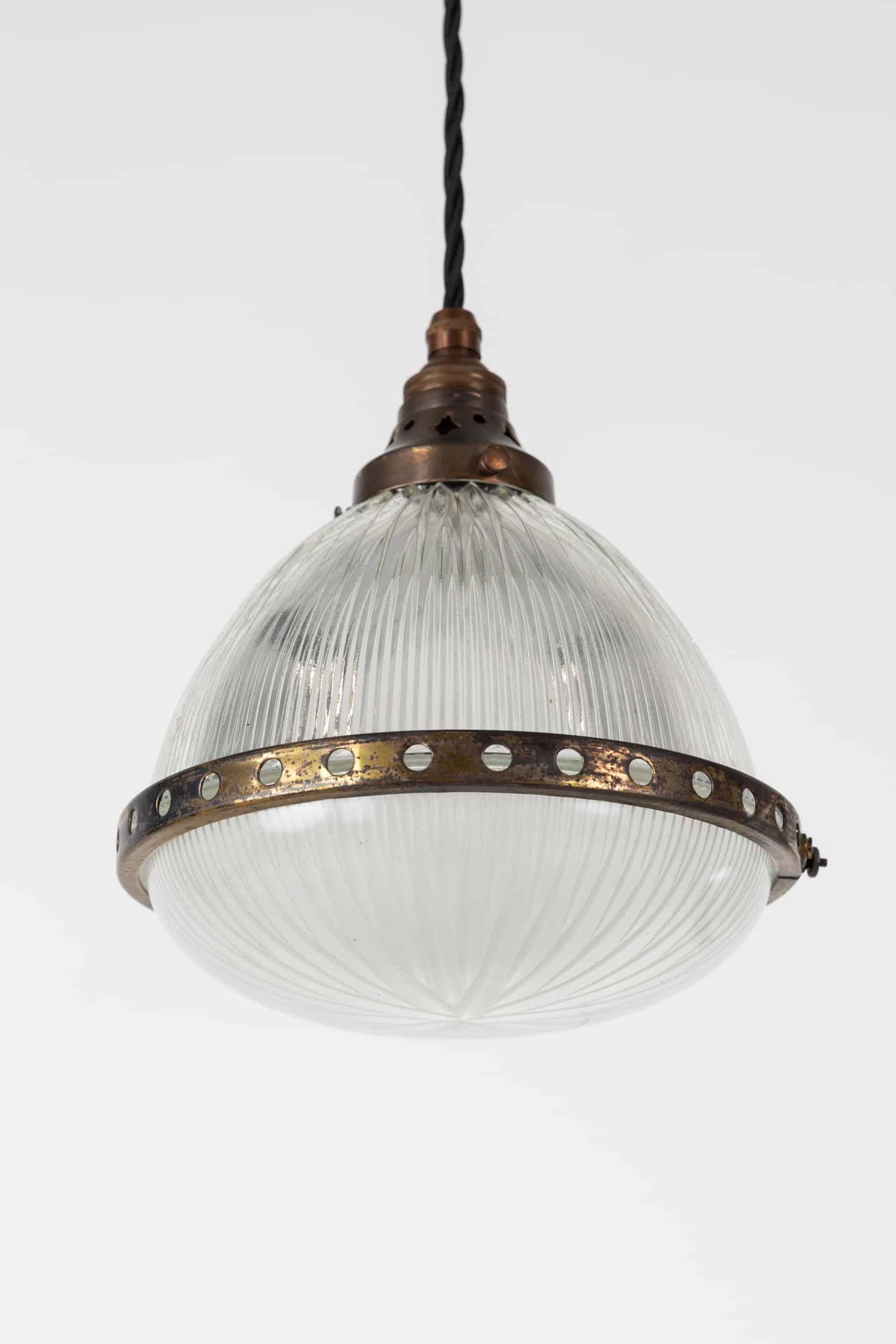 Antique Holophane 'Excellite' French Prismatic Glass Pendant Lamp, C.1920 In Good Condition In London, GB