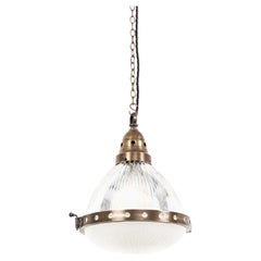 Antigua Lámpara Colgante de Cristal Prismático Holófano 'Excellite' Francesa, C.1920