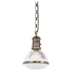 Lampada a sospensione in vetro prismatico francese "Excellite", antiquariato Holophane, C.C. 1920