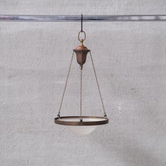 Antique Holophane French Three Chain Plafonnier Ceiling Light