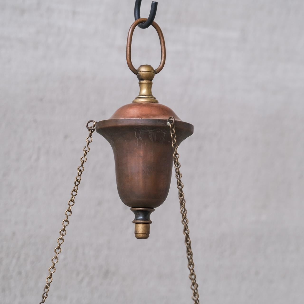 Antique Holophane French Three Chain Plafonnier Ceiling Light In Good Condition For Sale In London, GB
