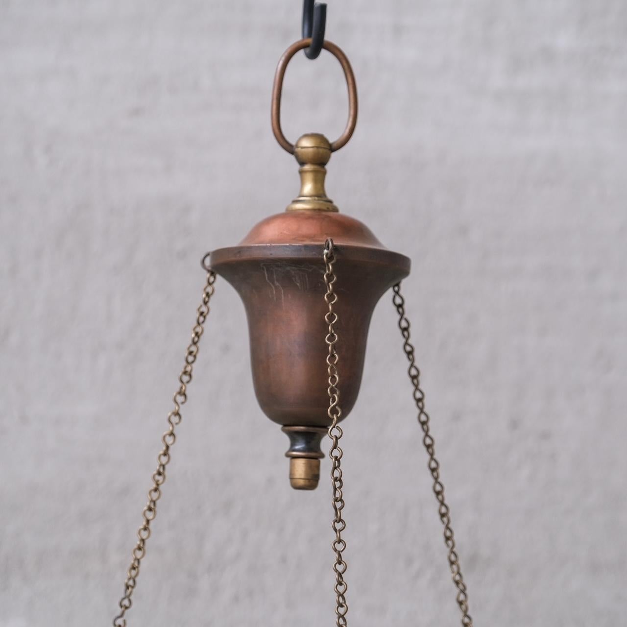 Mid-20th Century Antique Holophane French Three Chain Plafonnier Ceiling Light For Sale