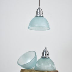 Antique Holophane Pendant Light, Blue Tint