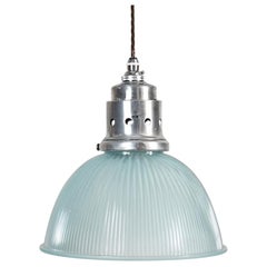 Antique Holophane Pendant Light, Blue Tint