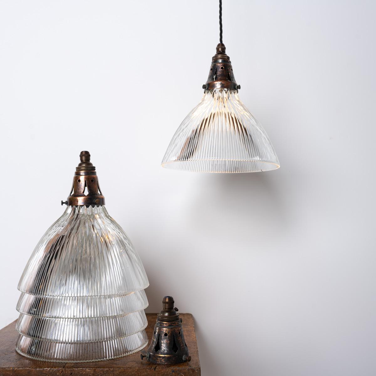 Antique Holophane Pendant Lights With Original Brass Fittings For Sale 5
