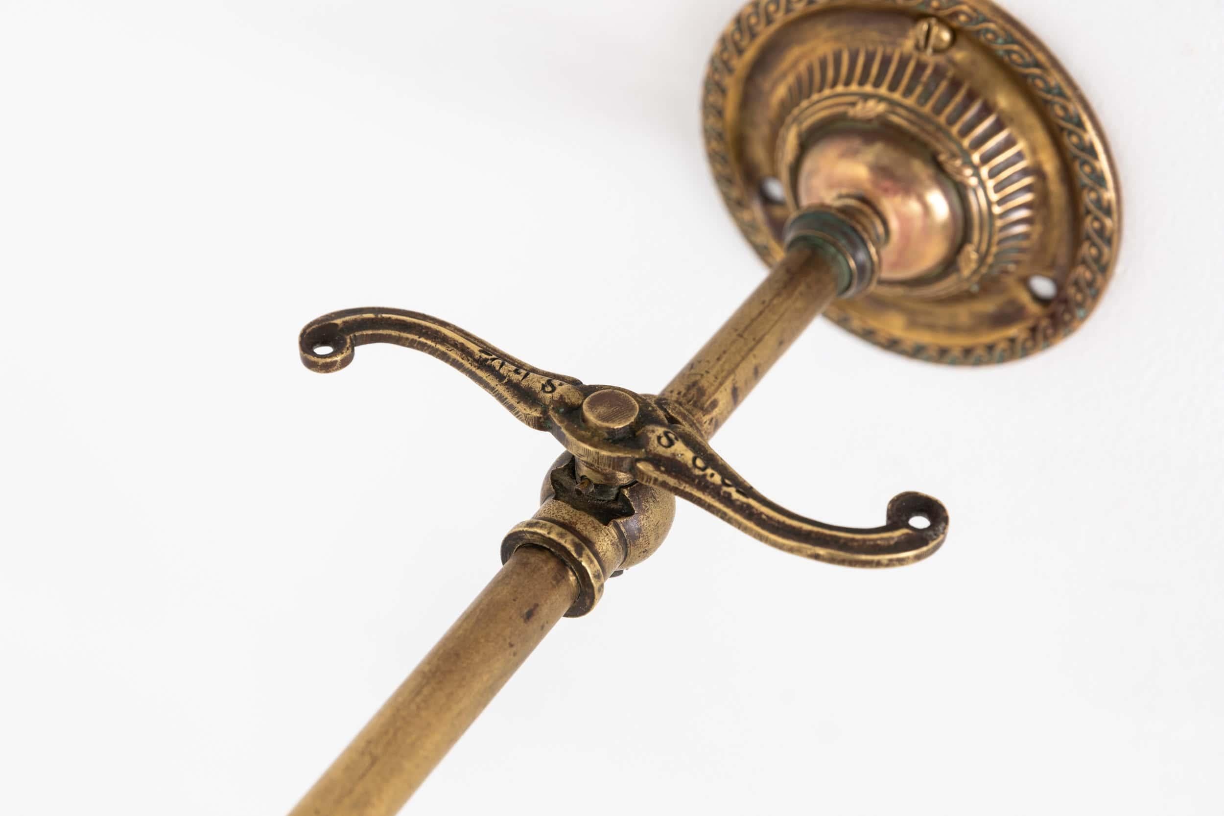 Art Nouveau Antique Holophane Prismatic Glass and Brass Former Gas Wall Lamp, c.1920