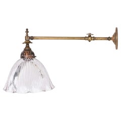 Antique Holophane Prismatic Glass and Brass Former Gas Wall Lamp, c.1920