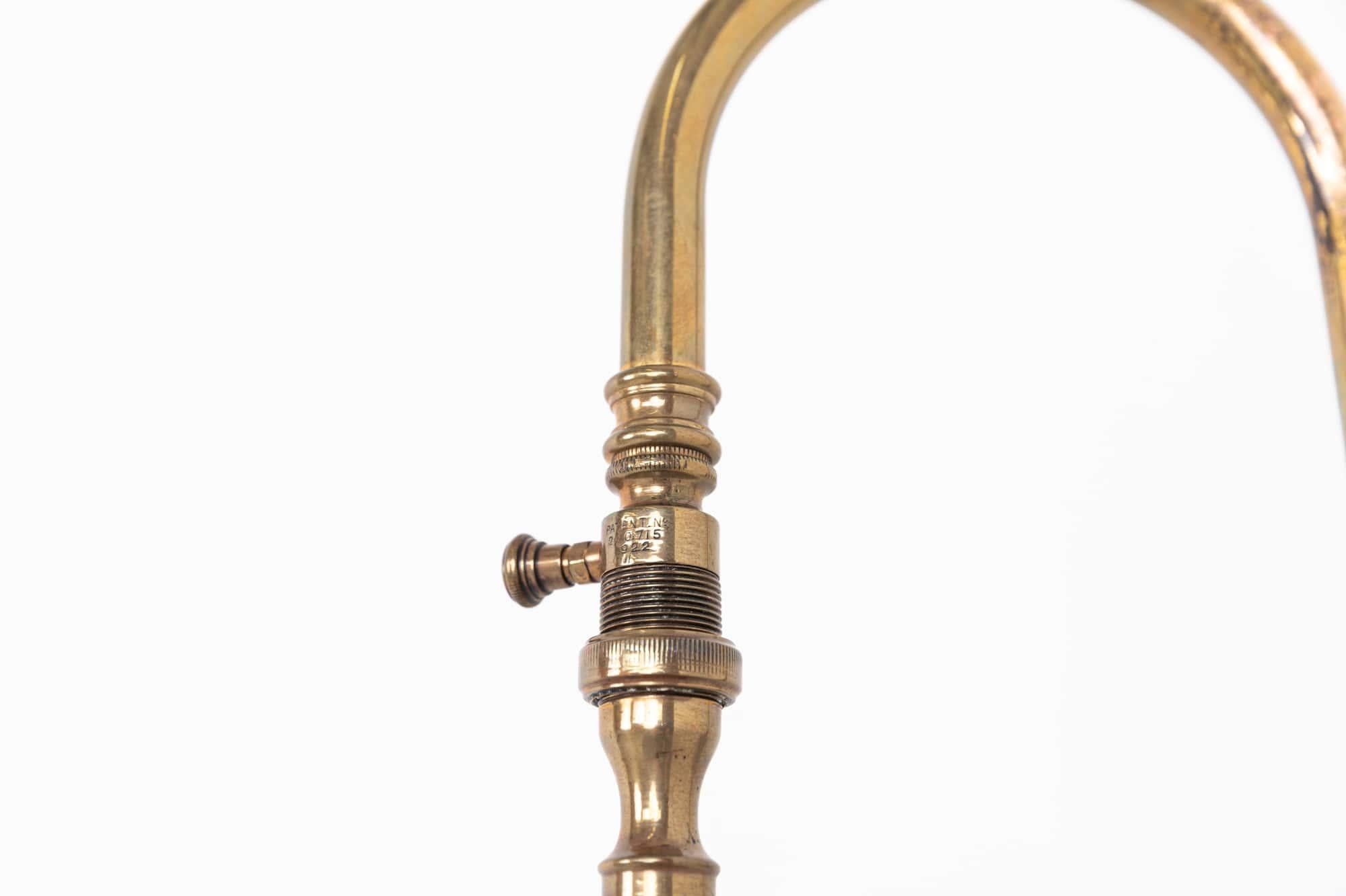 Antique Holophane Prismatic Glass and Brass Swan Neck Wall Lamp, c.1920 In Good Condition In London, GB
