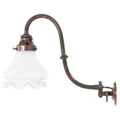 Antique Holophane Prismatic Glass and Copper Former Gas Wall Lamp, c.1890