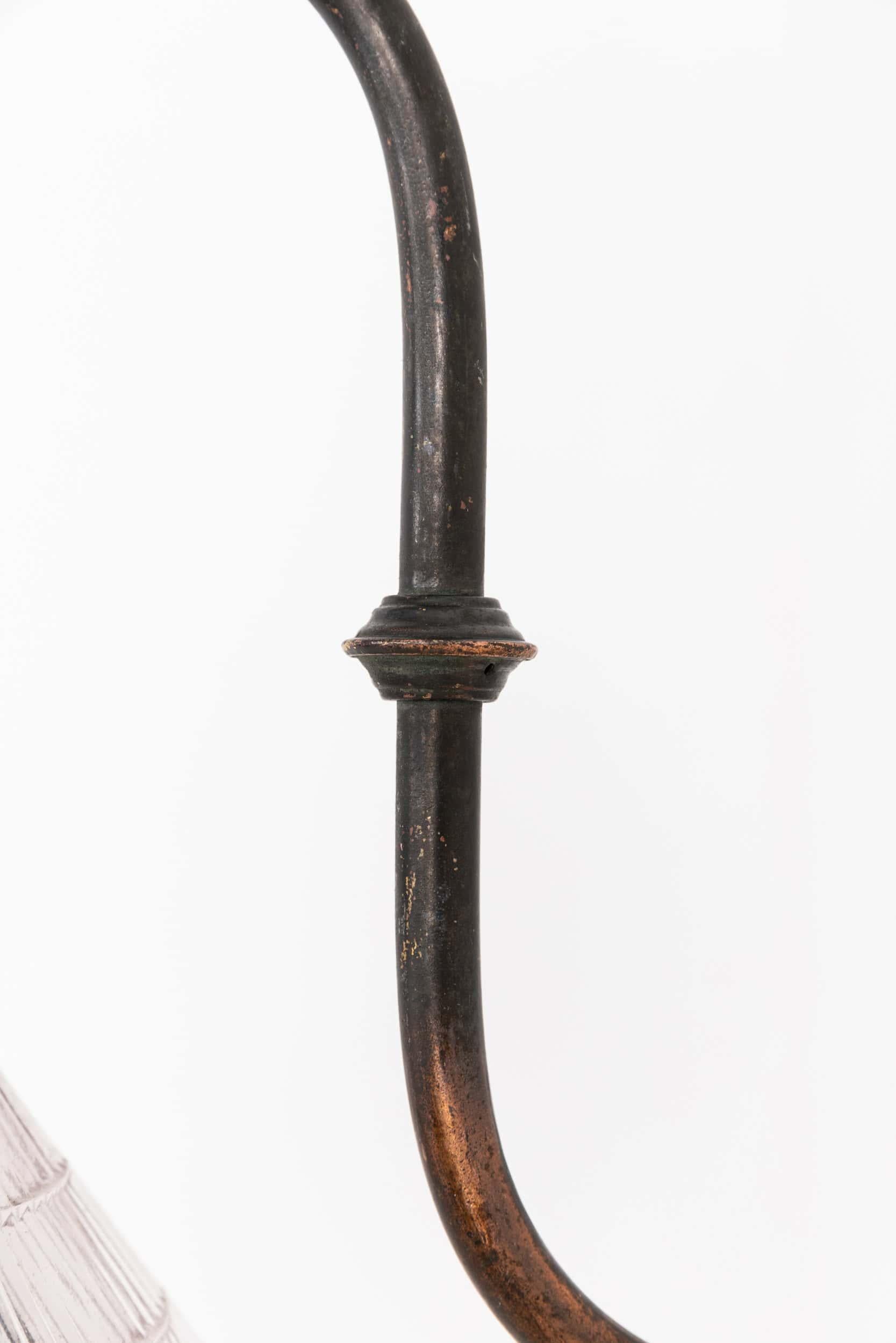 English Antique Holophane Prismatic Glass and Copper Former Gas Wall Lamp, c.1920