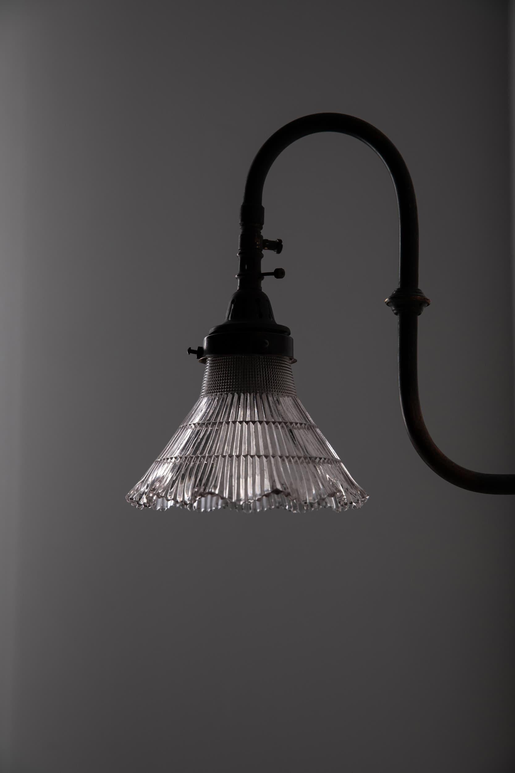 Early 20th Century Antique Holophane Prismatic Glass and Copper Former Gas Wall Lamp, c.1920