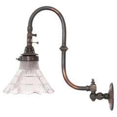 Antique Holophane Prismatic Glass and Copper Former Gas Wall Lamp, c.1920