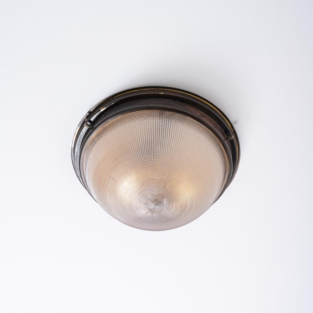 Cast Antique Holophane Prismatic Glass Blondel Bowl Flush Light Fitting