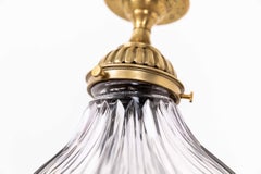 Antique Holophane Prismatic Glass Brass Ceiling Wall Lamp, c.1930