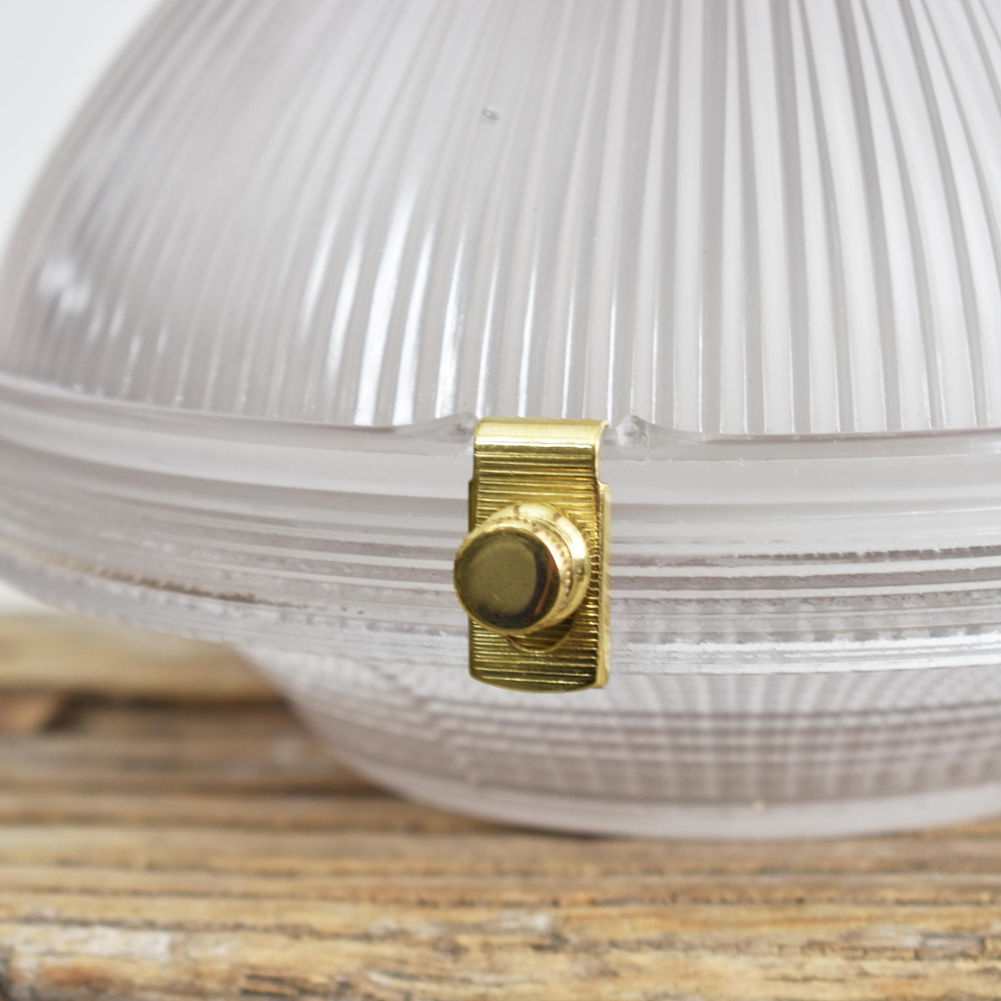 Mid-Century Modern Antique Holophane Prismatic Glass Brass Church Pendant Light For Sale