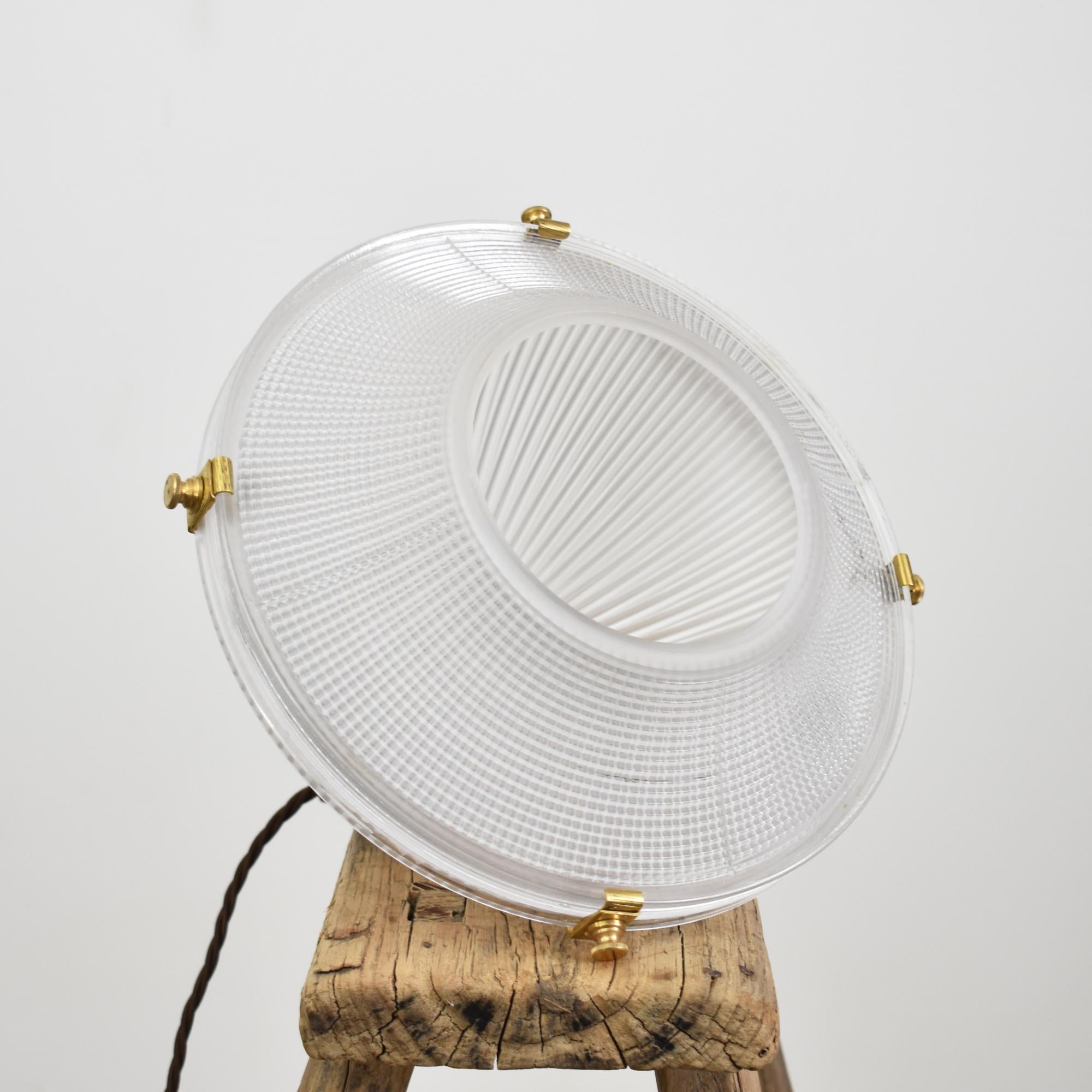 Mid-Century Modern Antique Holophane Prismatic Glass Brass Church Pendant Light For Sale