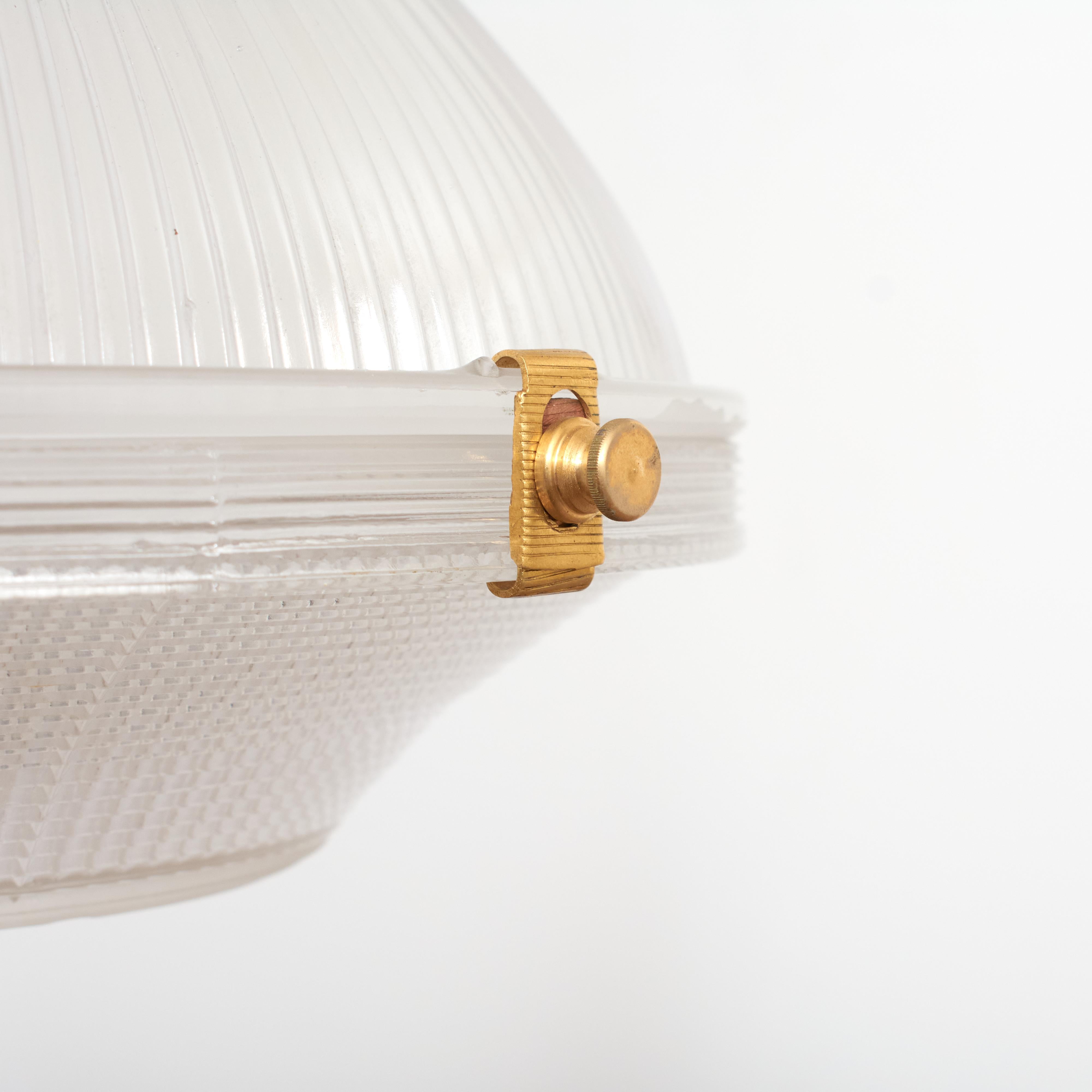 British Antique Holophane Prismatic Glass Brass Church Pendant Light For Sale