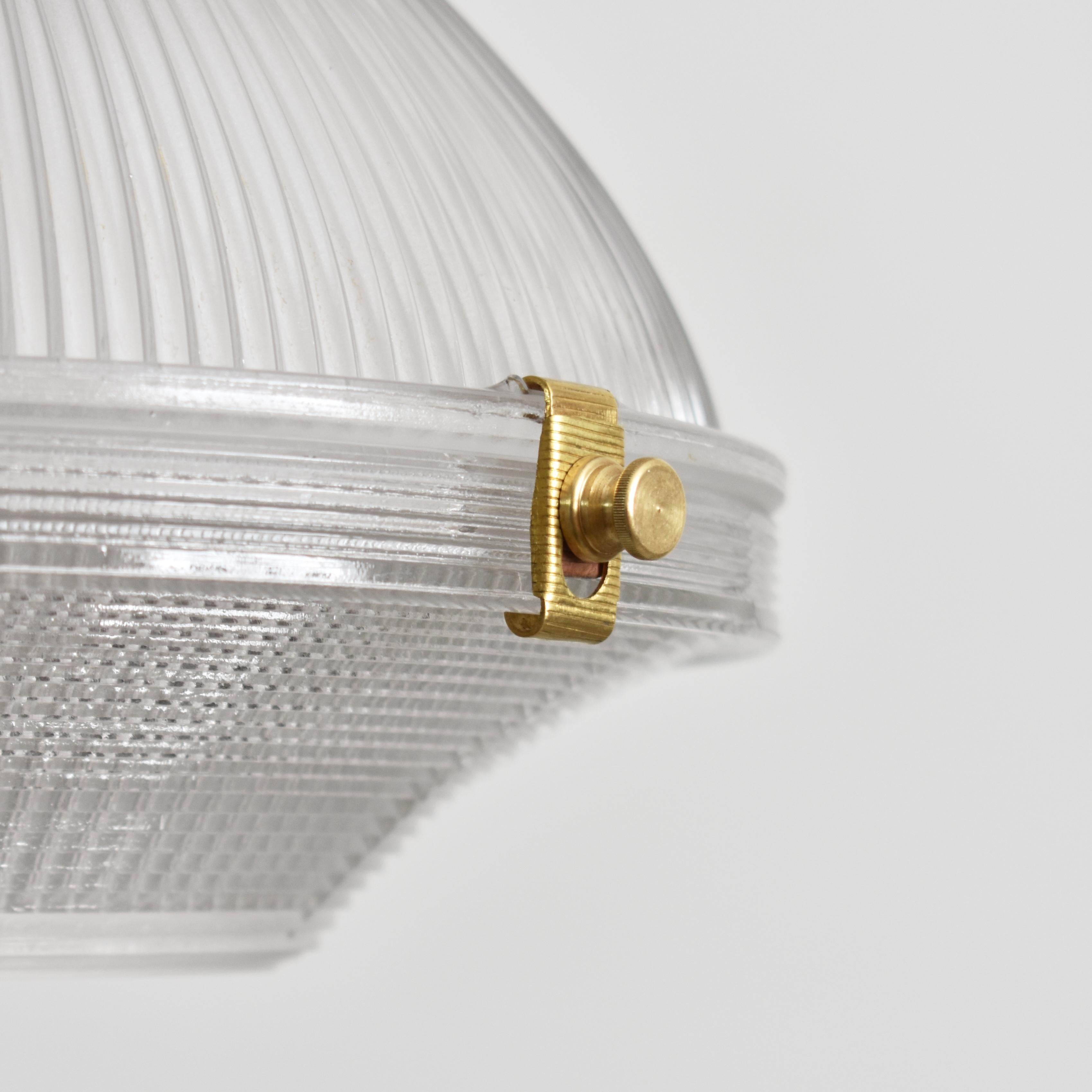 Antique Holophane Prismatic Glass Brass Church Pendant Light In Good Condition For Sale In Stockbridge, GB