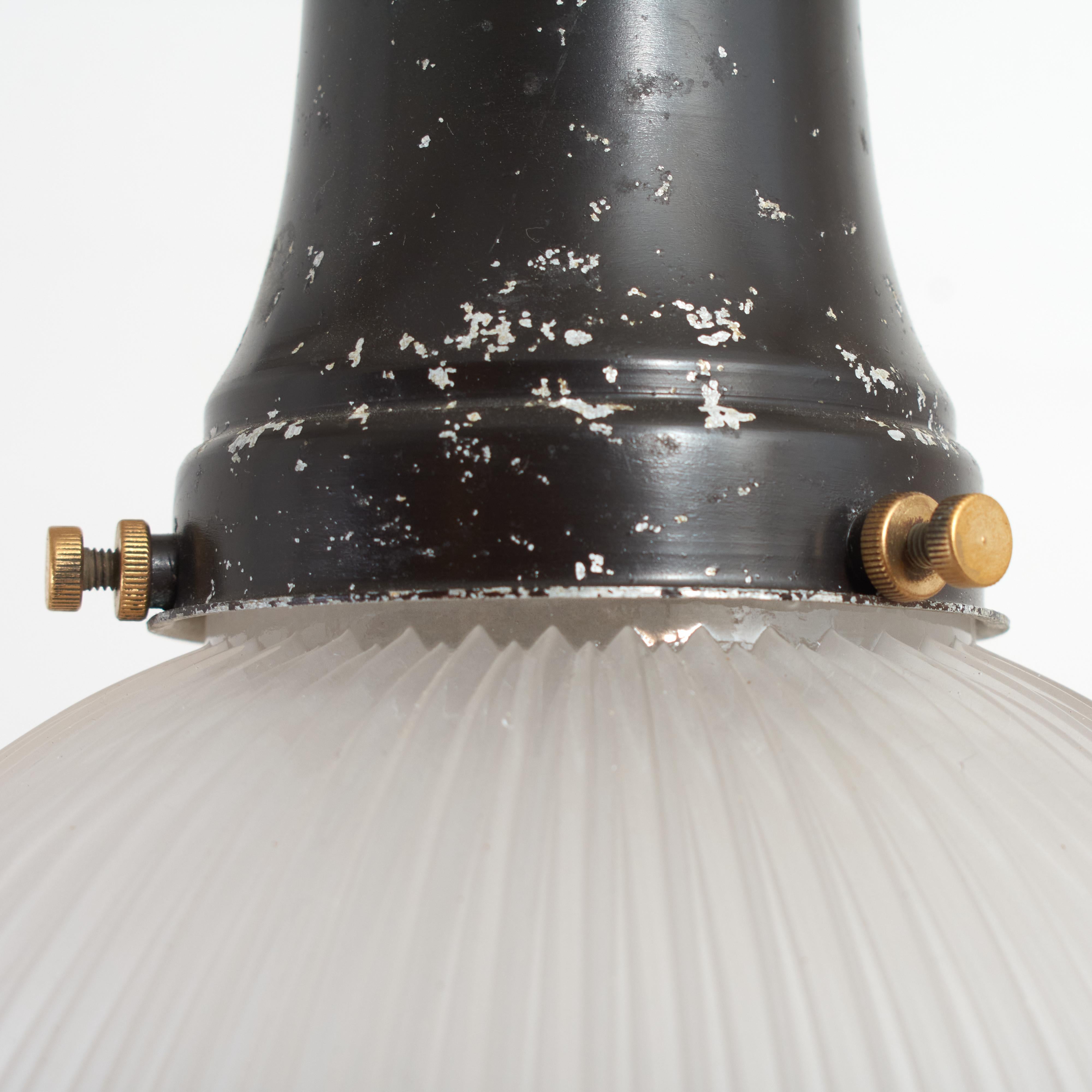Antique Holophane Prismatic Glass Brass Church Pendant Light In Good Condition For Sale In Stockbridge, GB