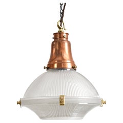 Antique Holophane Prismatic Glass Brass Church Pendant Light