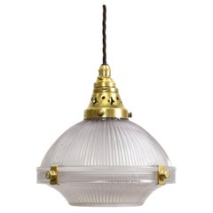Antique Holophane Prismatic Glass Brass Church Pendant Light