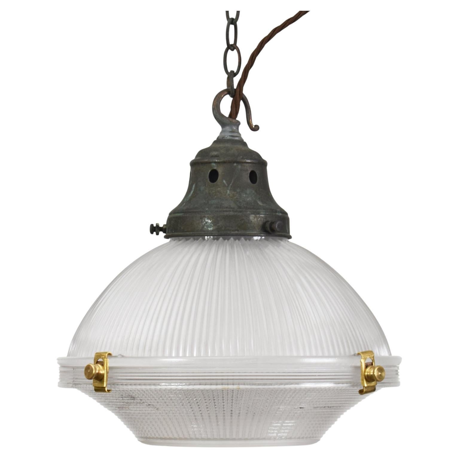 Antique Holophane Prismatic Glass Brass Church Pendant Light