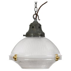 Antique Holophane Prismatic Glass Brass Church Pendant Light