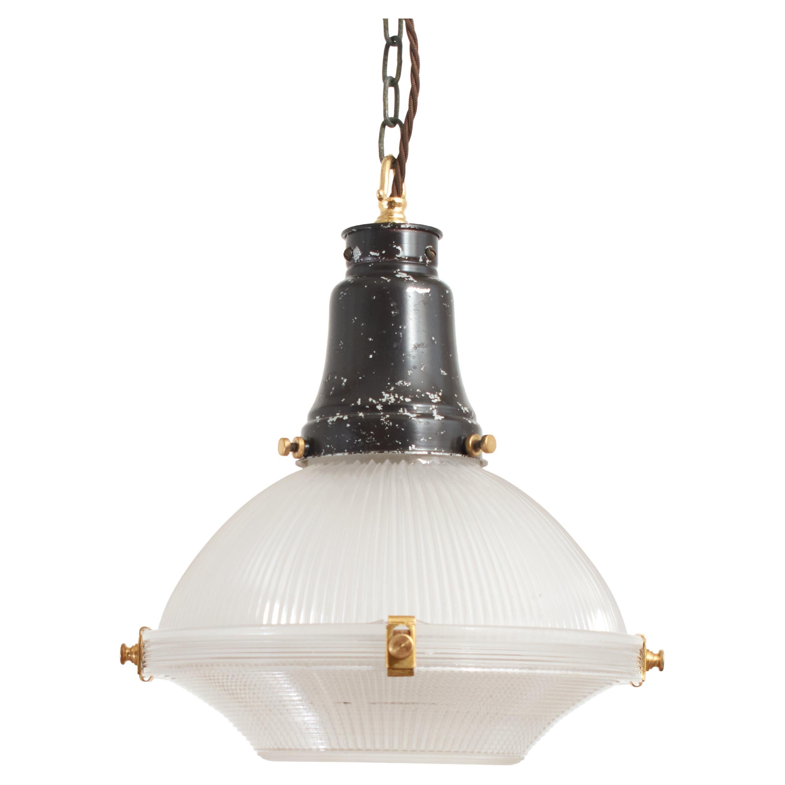 Antique Holophane Prismatic Glass Brass Church Pendant Light