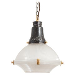 Antique Holophane Prismatic Glass Brass Church Pendant Light