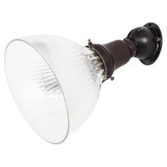 Antique Holophane Prismatic Glass Brass Flush Mounted Wall Ceiling Lamp, c.1930