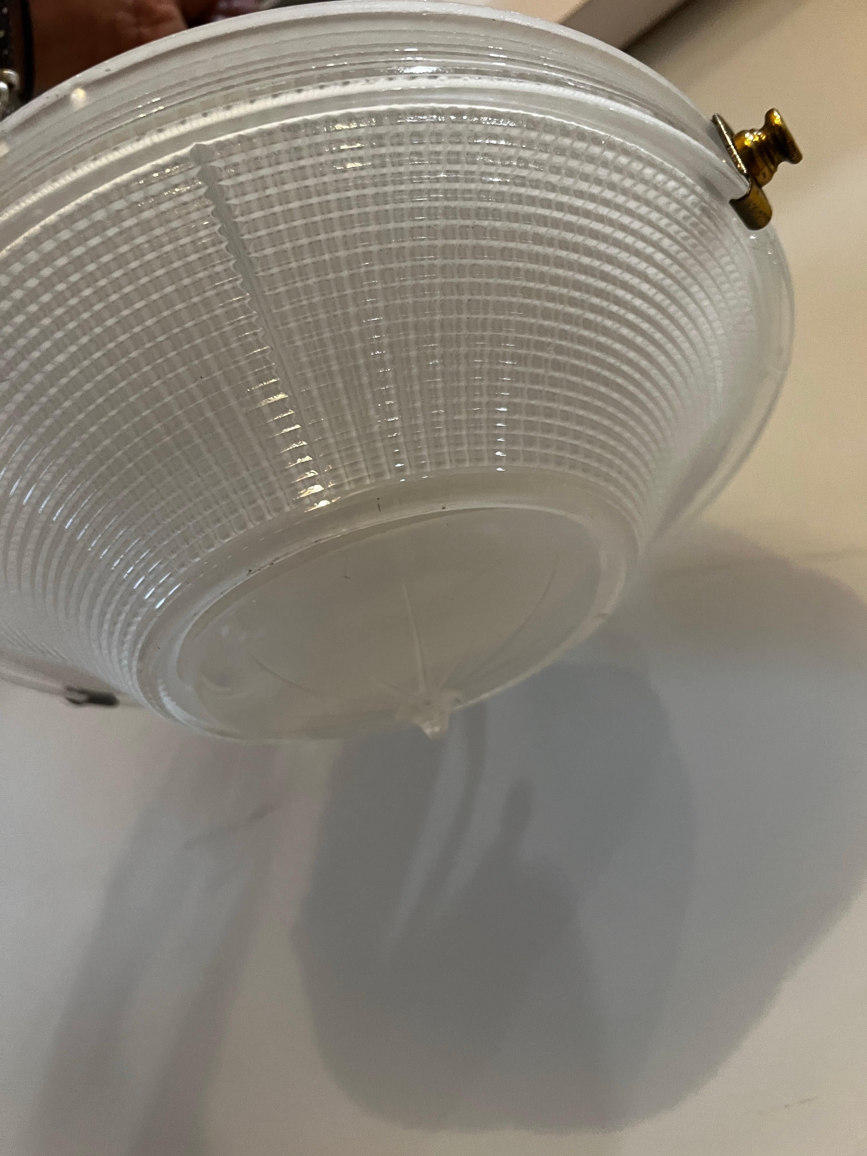 Antique Holophane Prismatic Glass Brass Pendant Light For Sale 2