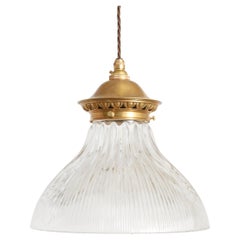 Antique Holophane Prismatic Glass Church Kitchen Brass Ceiling Pendant Light