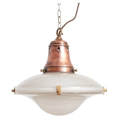 Antique Holophane Prismatic Glass Church Kitchen Island Brass Pendant Light