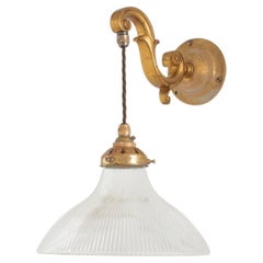 Aplique Antiguo Holófano de Cristal Prismático Iglesia Isla de Cocina Latón