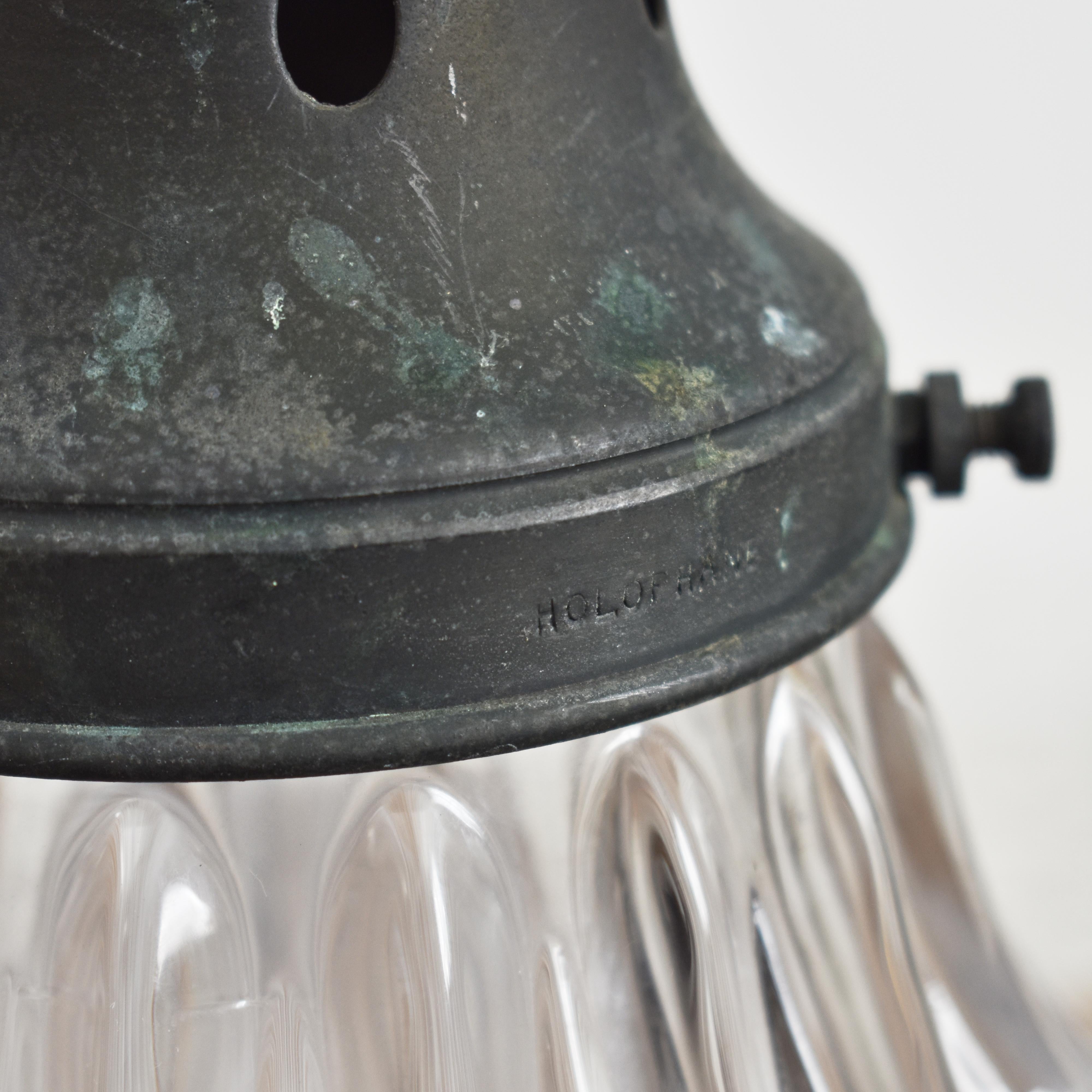 Mid-Century Modern Antique Holophane Prismatic Glass Church Pendant Light For Sale