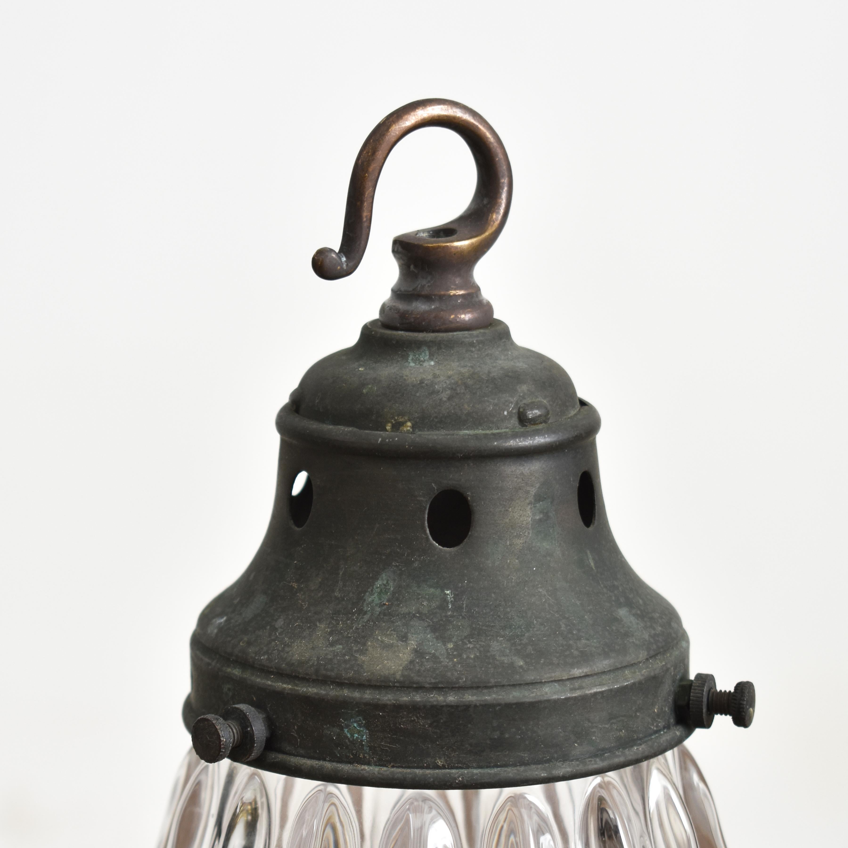 British Antique Holophane Prismatic Glass Church Pendant Light For Sale