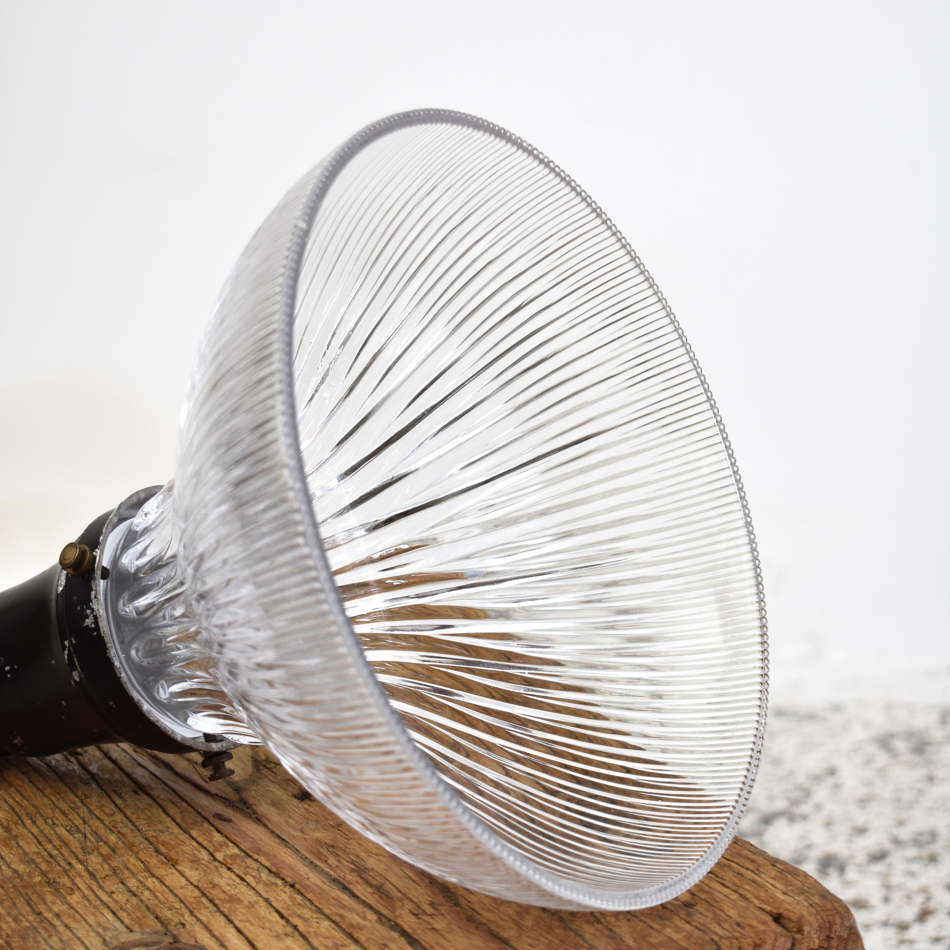 British Antique Holophane Prismatic Glass Church Kitchen Ceiling Pendant Light For Sale