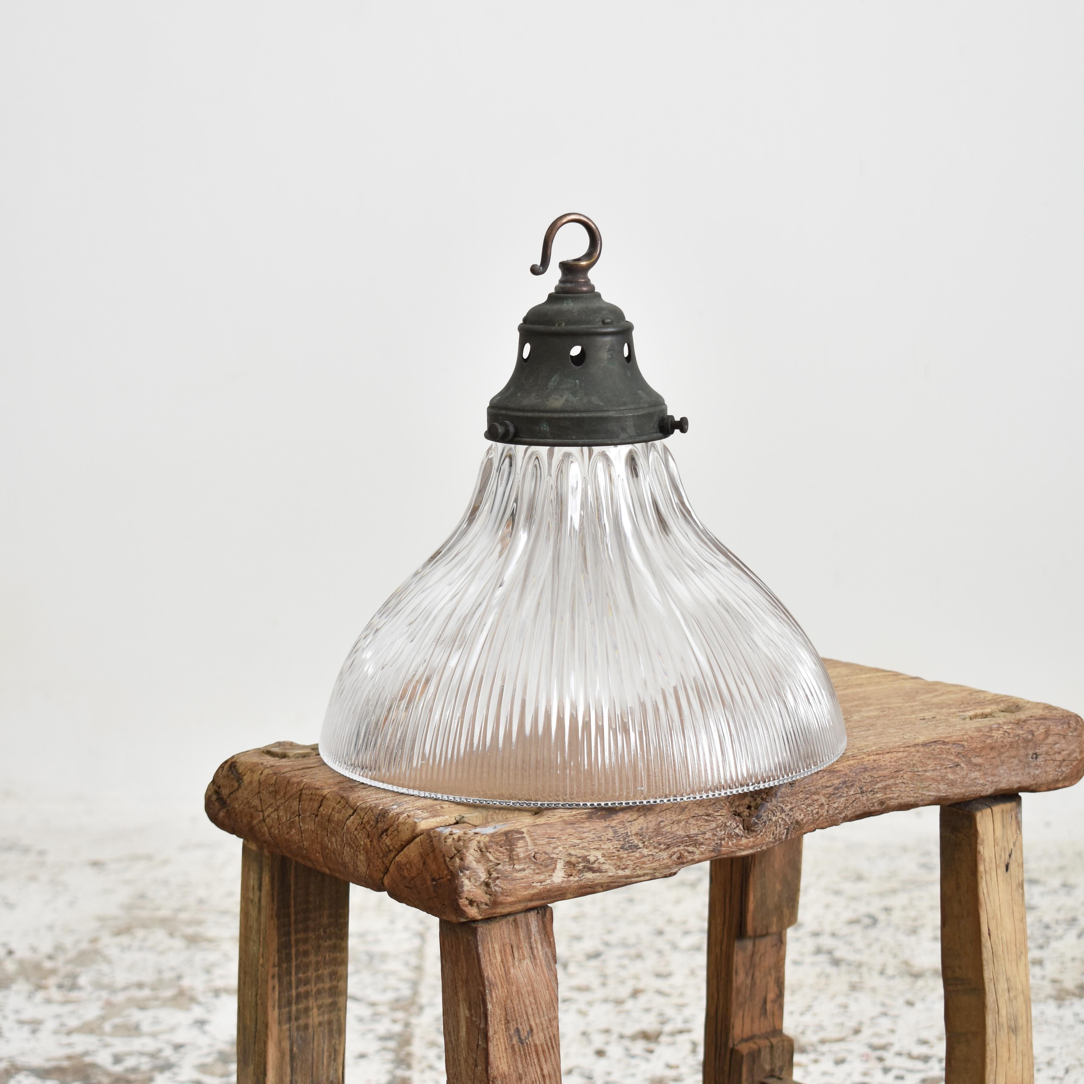 Antique Holophane Prismatic Glass Church Pendant Light In Good Condition For Sale In Stockbridge, GB
