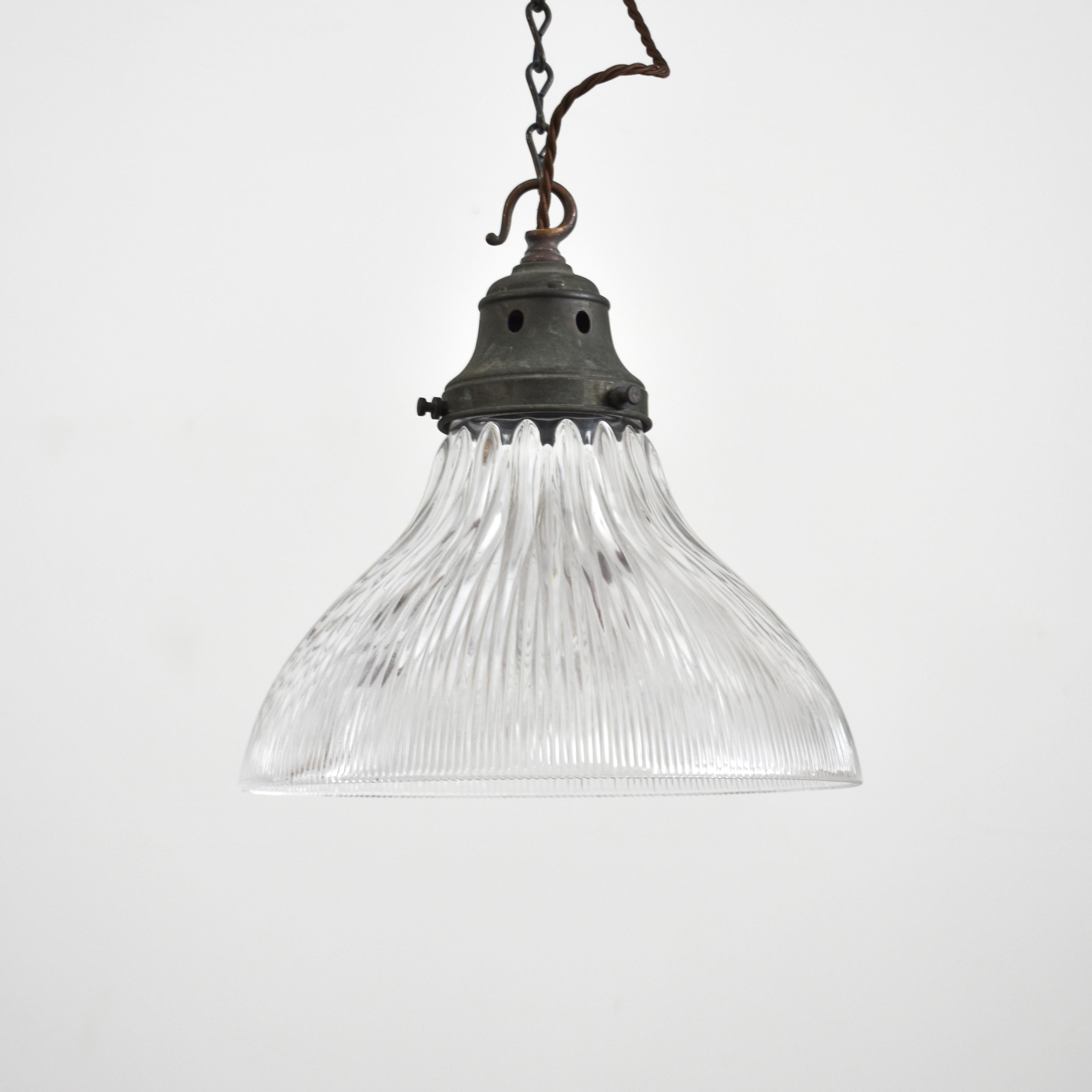 20th Century Antique Holophane Prismatic Glass Church Pendant Light For Sale