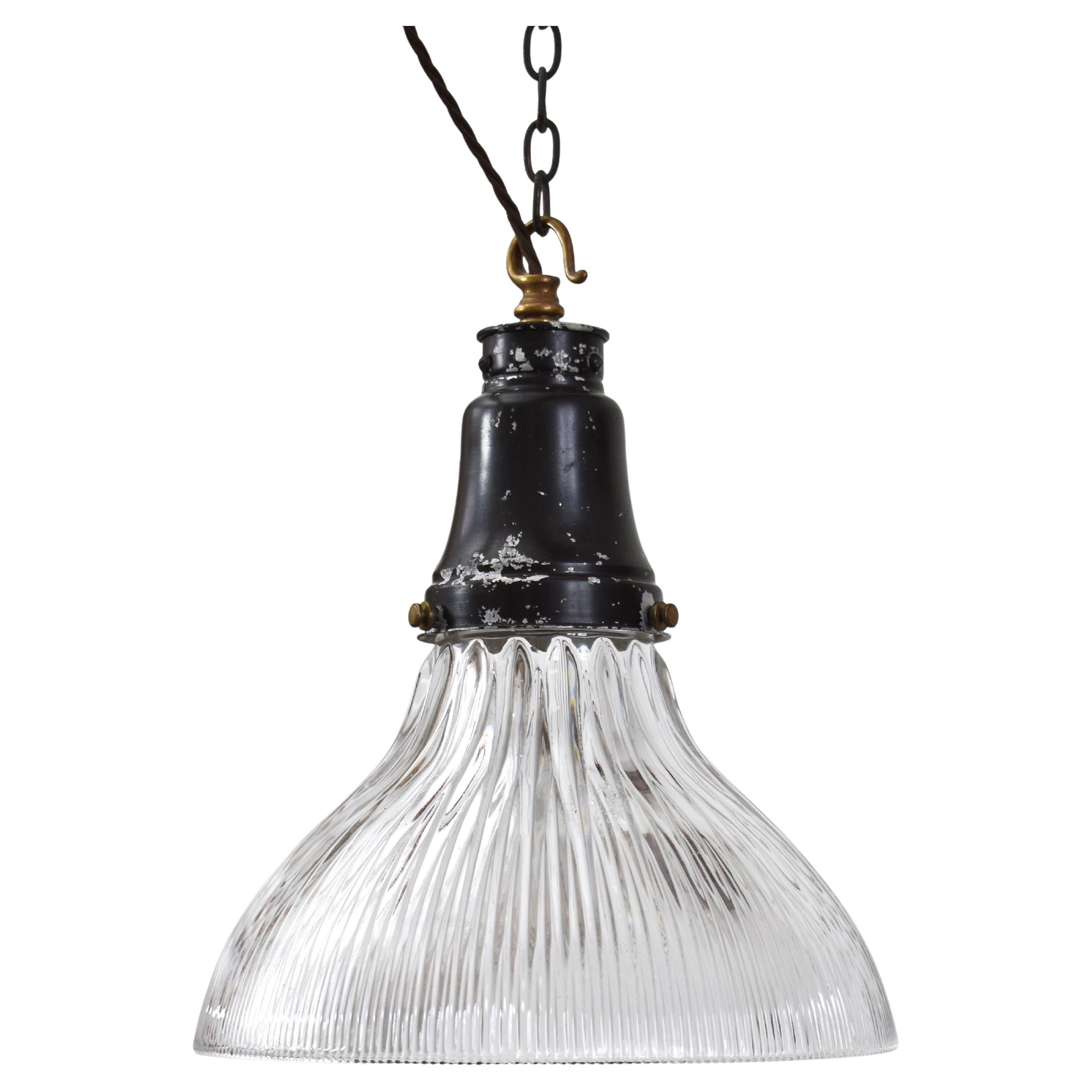 Antique Holophane Prismatic Glass Church Kitchen Ceiling Pendant Light