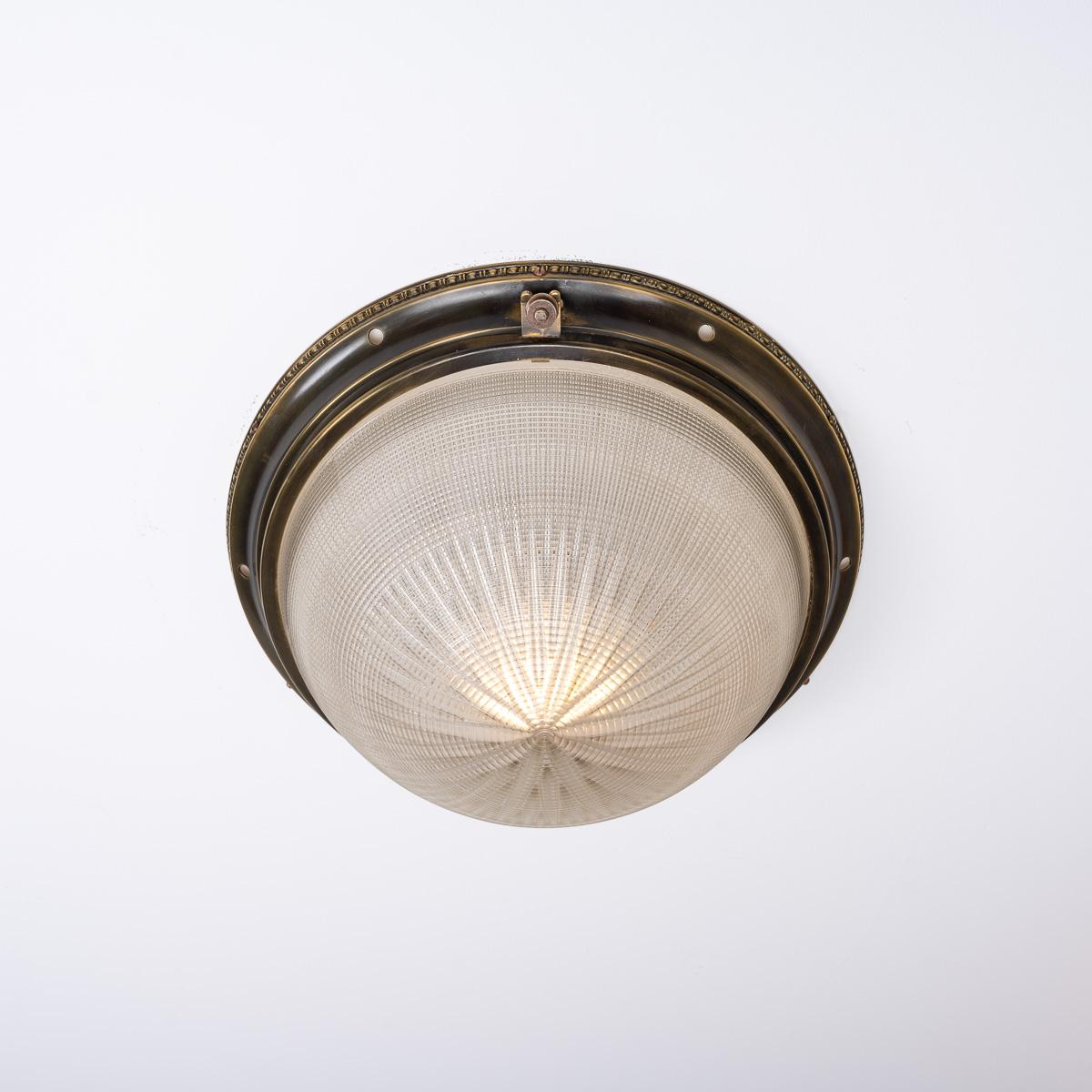 Antique Holophane Prismatic Star Cut Glass Blondel Bowl Flush Light Fitting 5