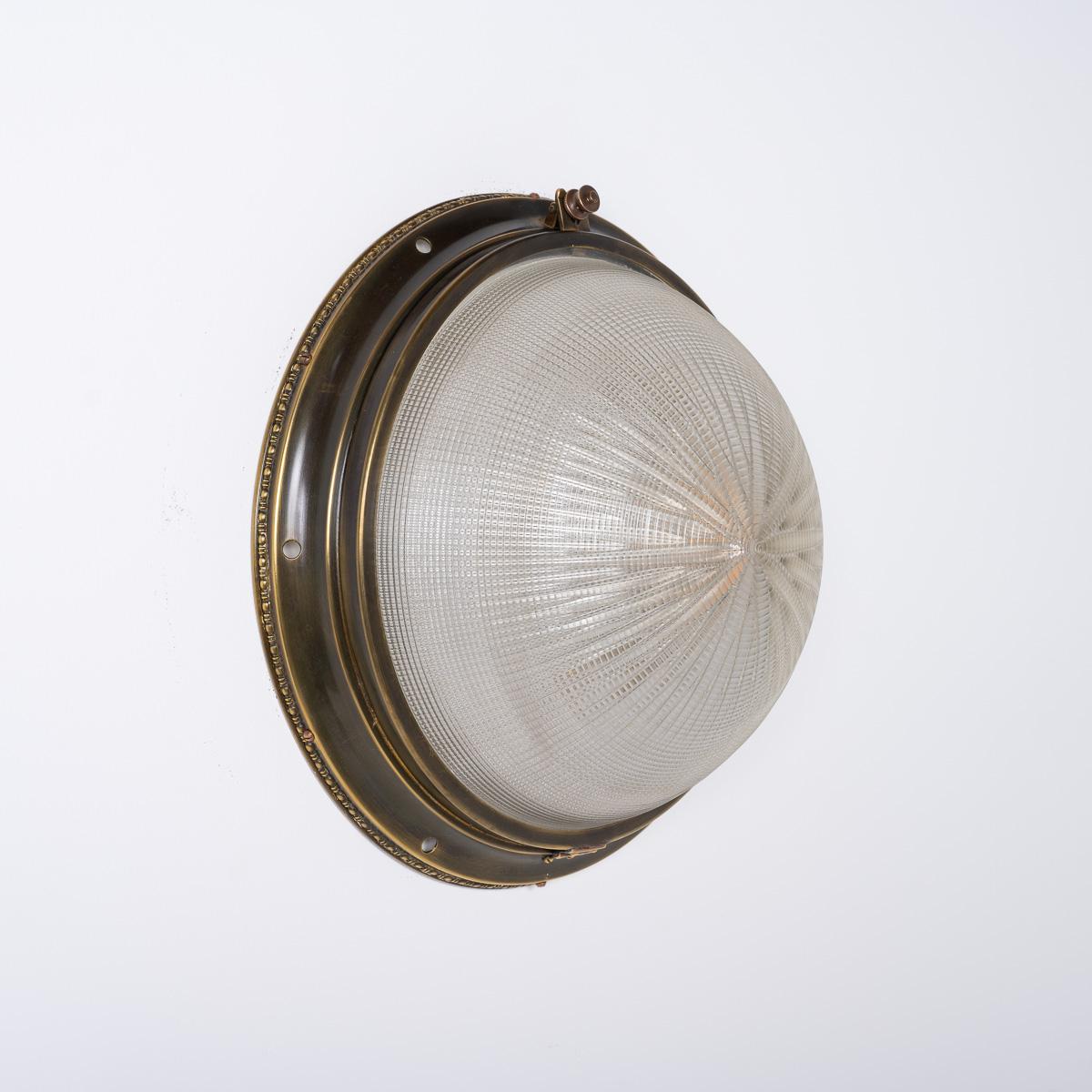Industrial Antique Holophane Prismatic Star Cut Glass Blondel Bowl Flush Light Fitting