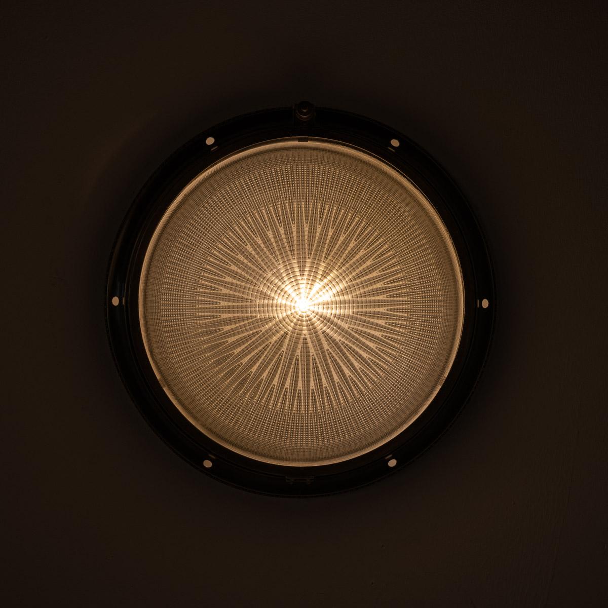 Mid-20th Century Antique Holophane Prismatic Star Cut Glass Blondel Bowl Flush Light Fitting