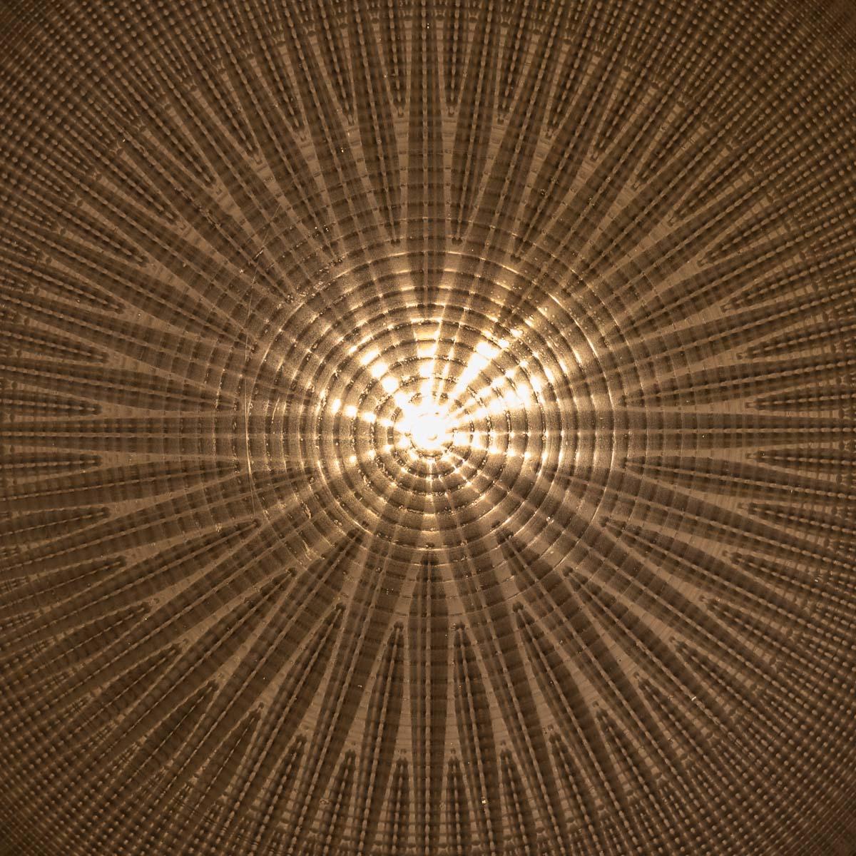 Brass Antique Holophane Prismatic Star Cut Glass Blondel Bowl Flush Light Fitting