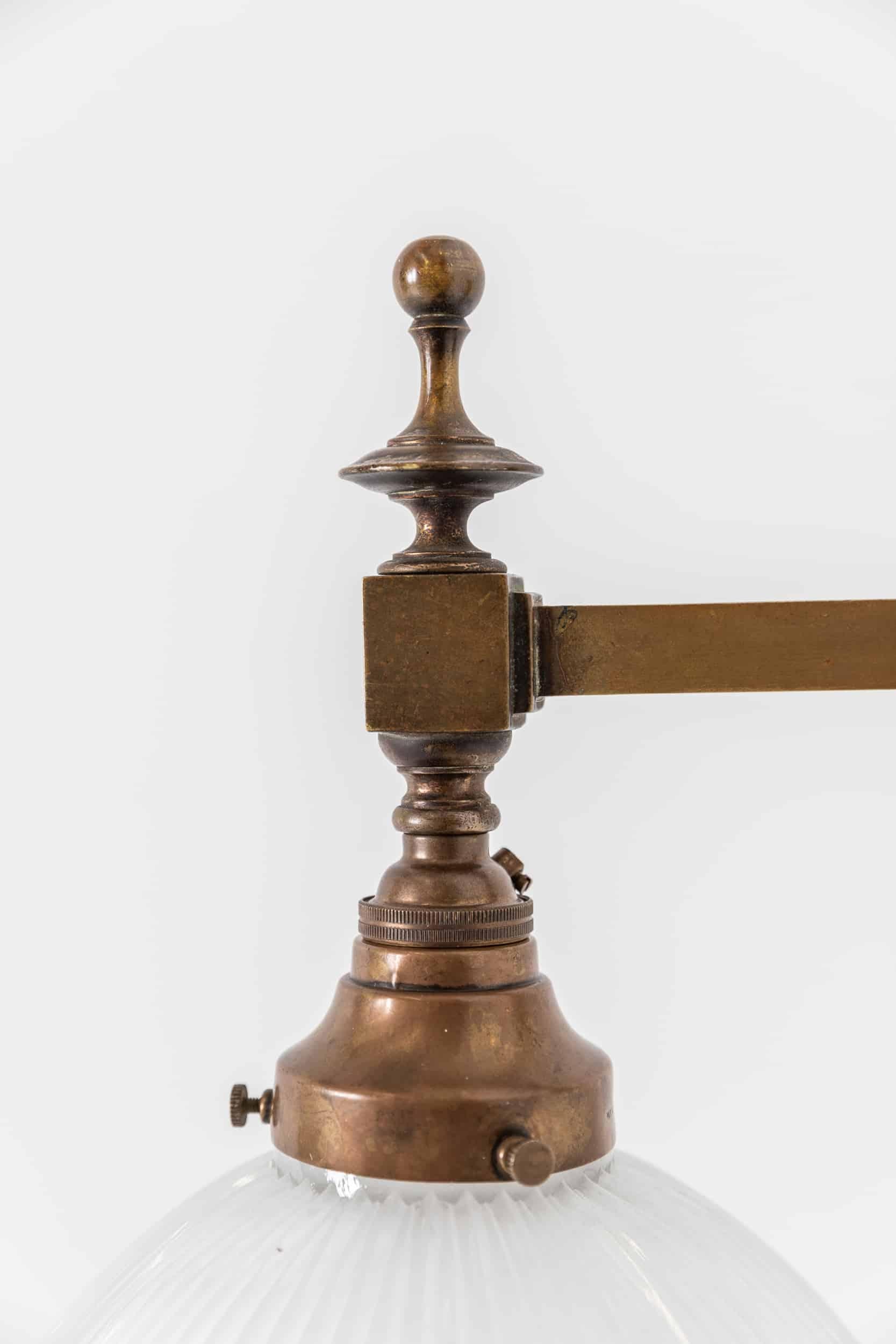 English Antique Holophane 'Reflector-Refractor' Prismatic Glass Gec Wall Lamp, C.1920