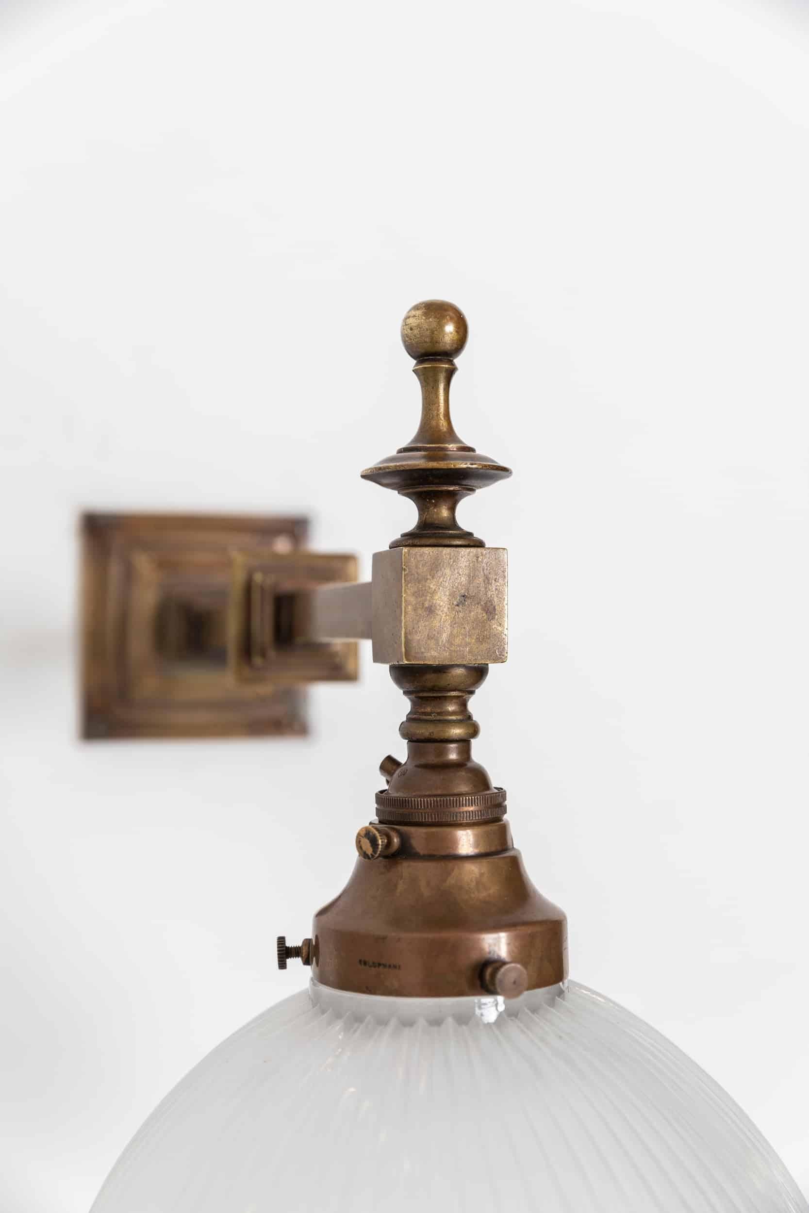 Early 20th Century Antique Holophane 'Reflector-Refractor' Prismatic Glass Gec Wall Lamp, C.1920