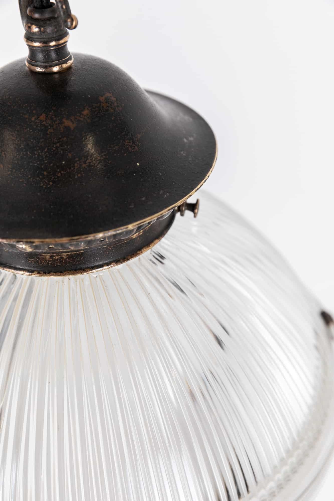 English Antique Holophane 'Reflector-Refractor' Prismatic Glass Pendant Light. 1920