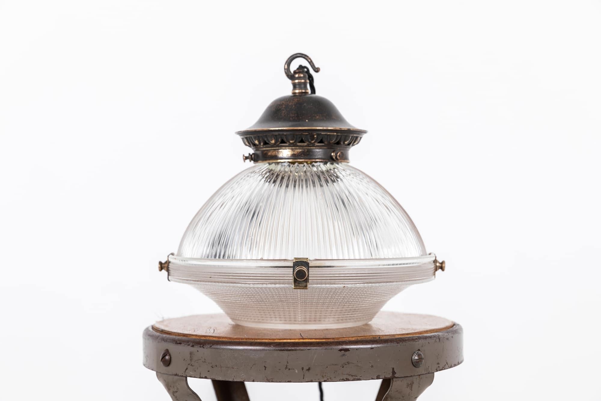 Early 20th Century Antique Holophane 'Reflector-Refractor' Prismatic Glass Pendant Light. 1920