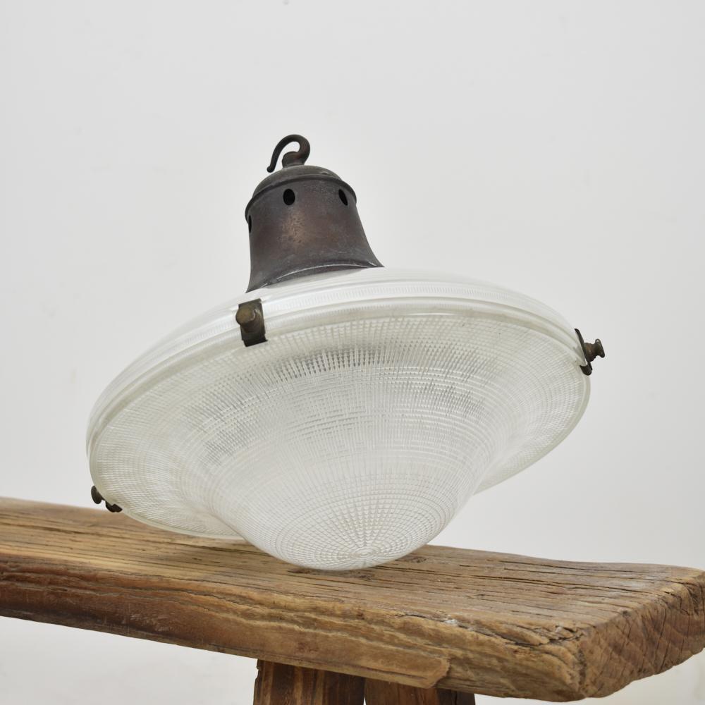Mid-Century Modern Antique Holophane Ripple-Lite Pendant Light, High